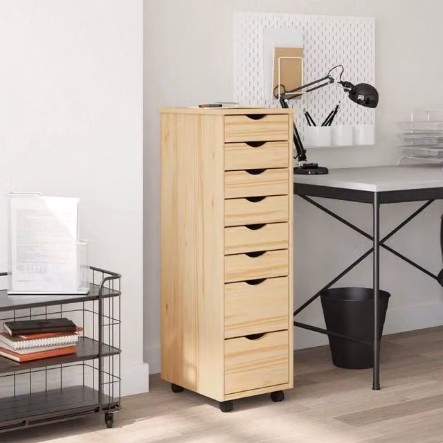Armadietto con cassetti MOSS vidaXL in legno di pino con ruote, colore beige trasparente, L: 103 cm, P: 39 cm, H: 76 cm