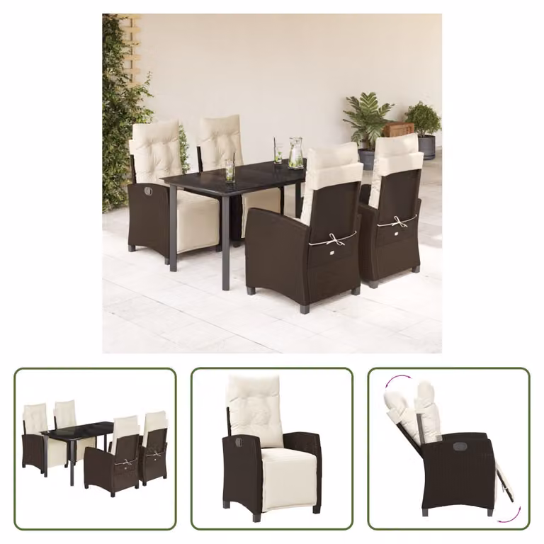 The Living Store Set da pranzo da giardino 5 pezzi con cuscini in polirattan marrone