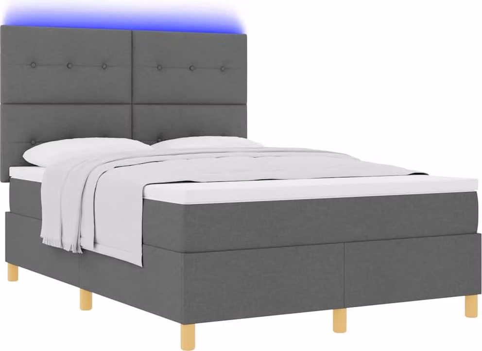 Letto a Sorgente LED Grigio scuro 160 x 200 cm Tessuto