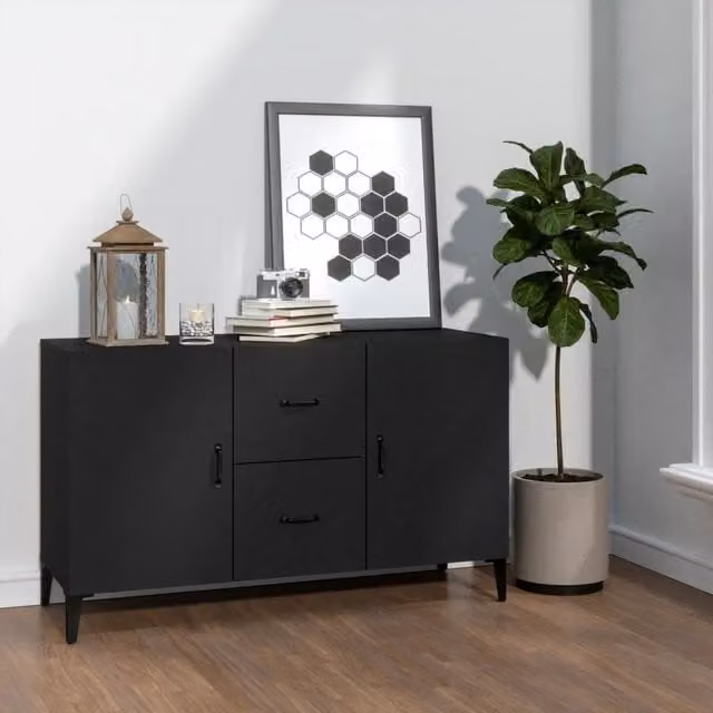 Credenza nera in legno e MDF stile classico vidaXL L 100 x P 36 x H 60 cm