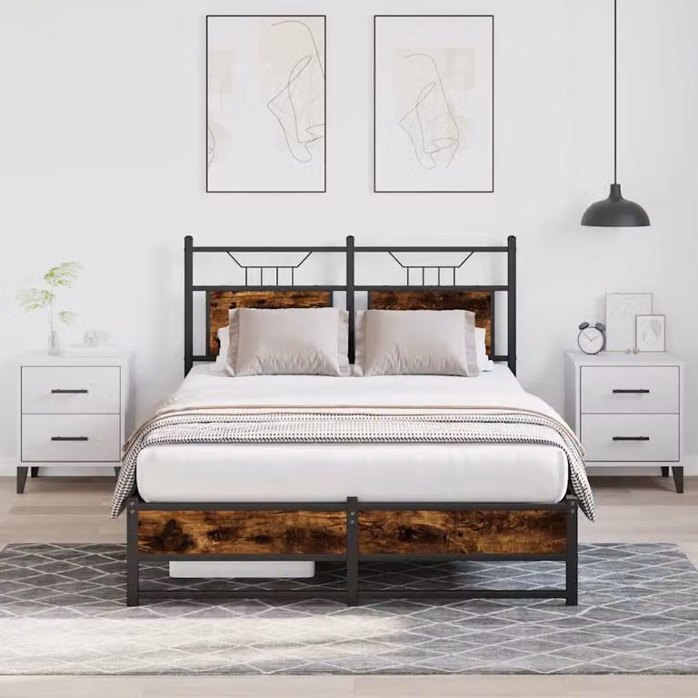 vidaXL Giroletto senza Materasso in Rovere Fumo e Metallo L/P/H: 196 x 120 x 91,5 cm