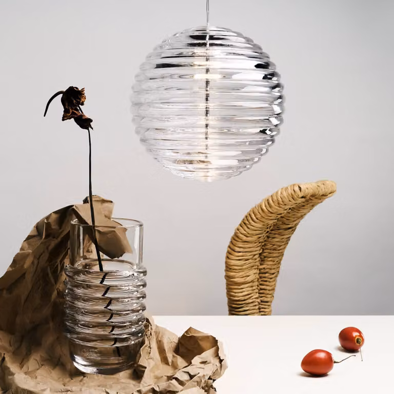 Tom Dixon Lampada a sospensione in vetro Press Sphere, dimmerabile, Chiaro / Trasparente, Soggiorno / Sala da pranzo, Vetro, Design, Lampada a sospensione