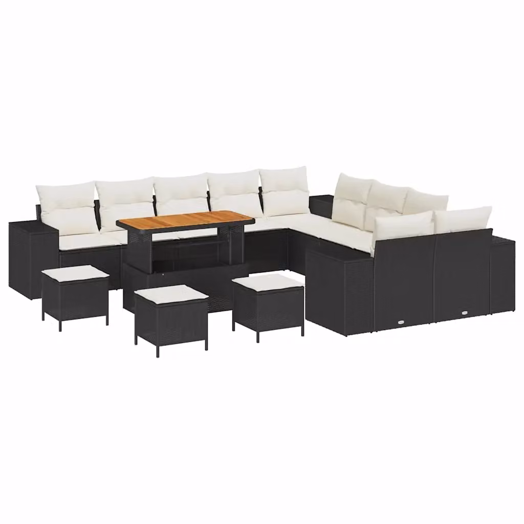 Set Divano da Giardino vidaXL in Polyrattan e Legno di Acacia Nero 14 Pezzi – 2