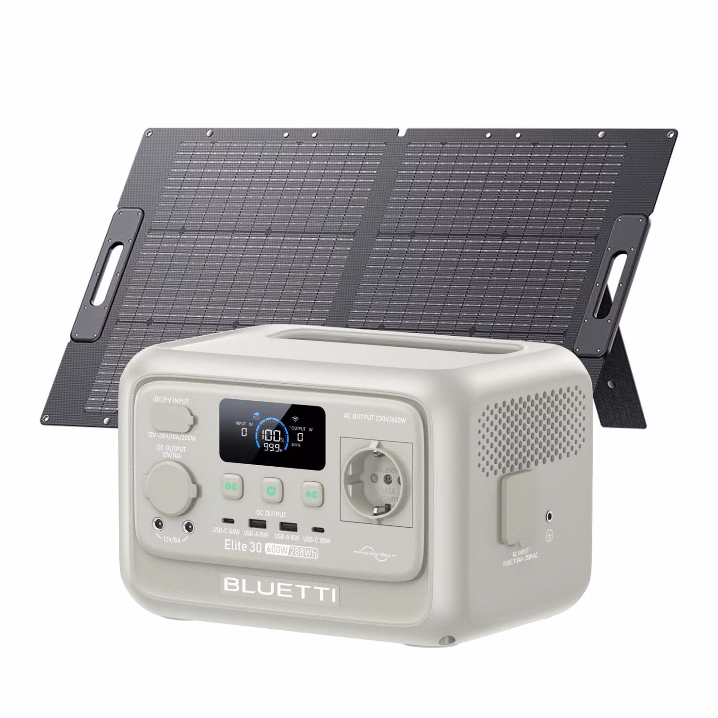 Elite 30 V2: stazione di ricarica portatile con pannello solare da 100 W, generatore solare LiFePO4 da 288 Wh, uscita CA da 600 W, perfetta per il campeggio, i viaggi e il camper
