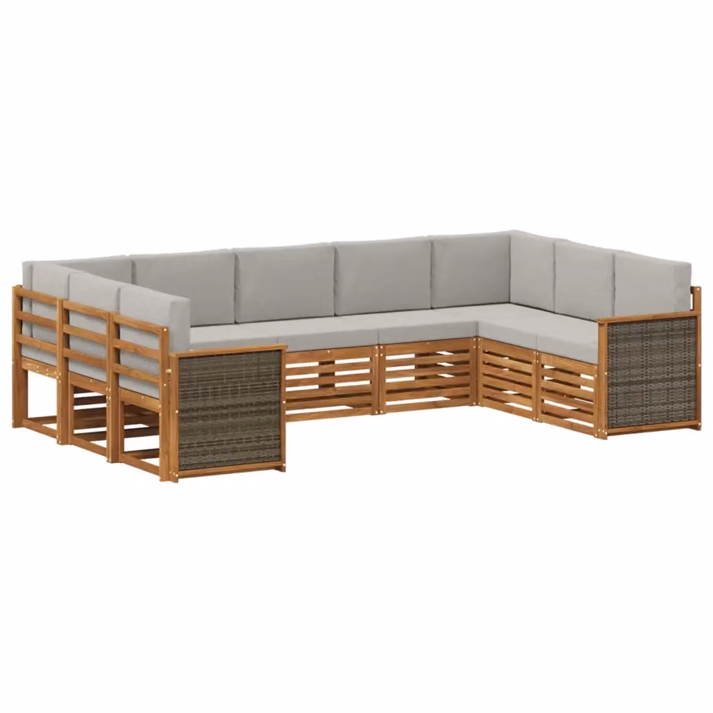 Set di divani da esterno a L vidaXL in legno di acacia con cuscini, beige e grigio – 2