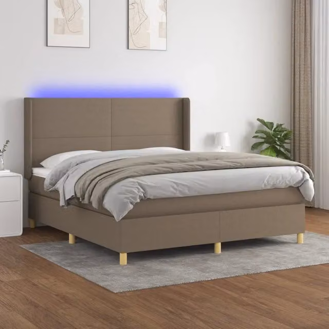 Letto a molle con materasso vidaXL in tessuto beige con illuminazione LED e porta USB L/P/H: 160 x 200 x 128 cm