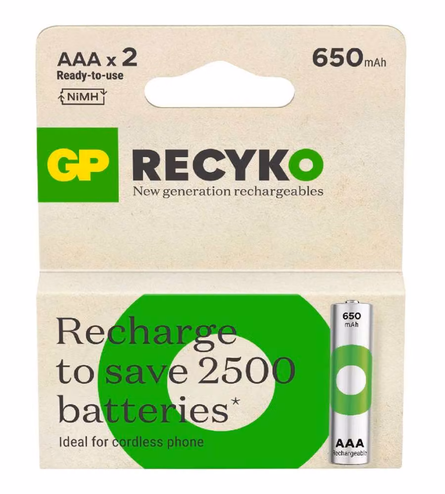 Recyko Batteria Ricaricabile 1,5V Mini Stilo AAA 650mAh (Confezione 2 Pezzi)