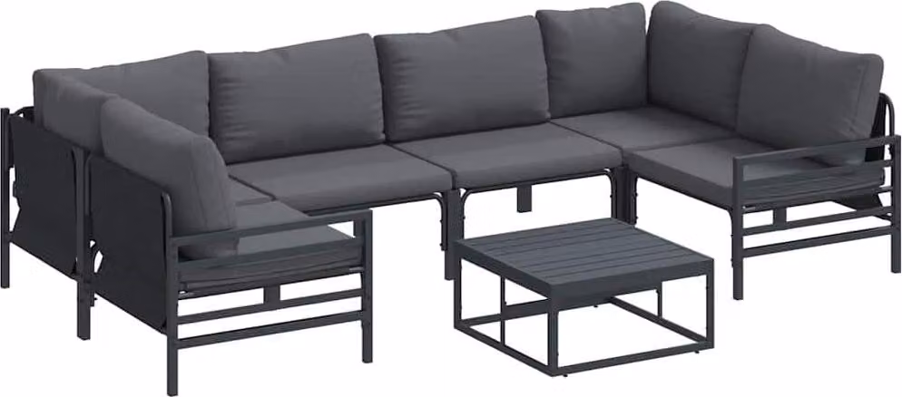 Set Divano da Giardino con cuscino 7 pcs Nero Acciaio