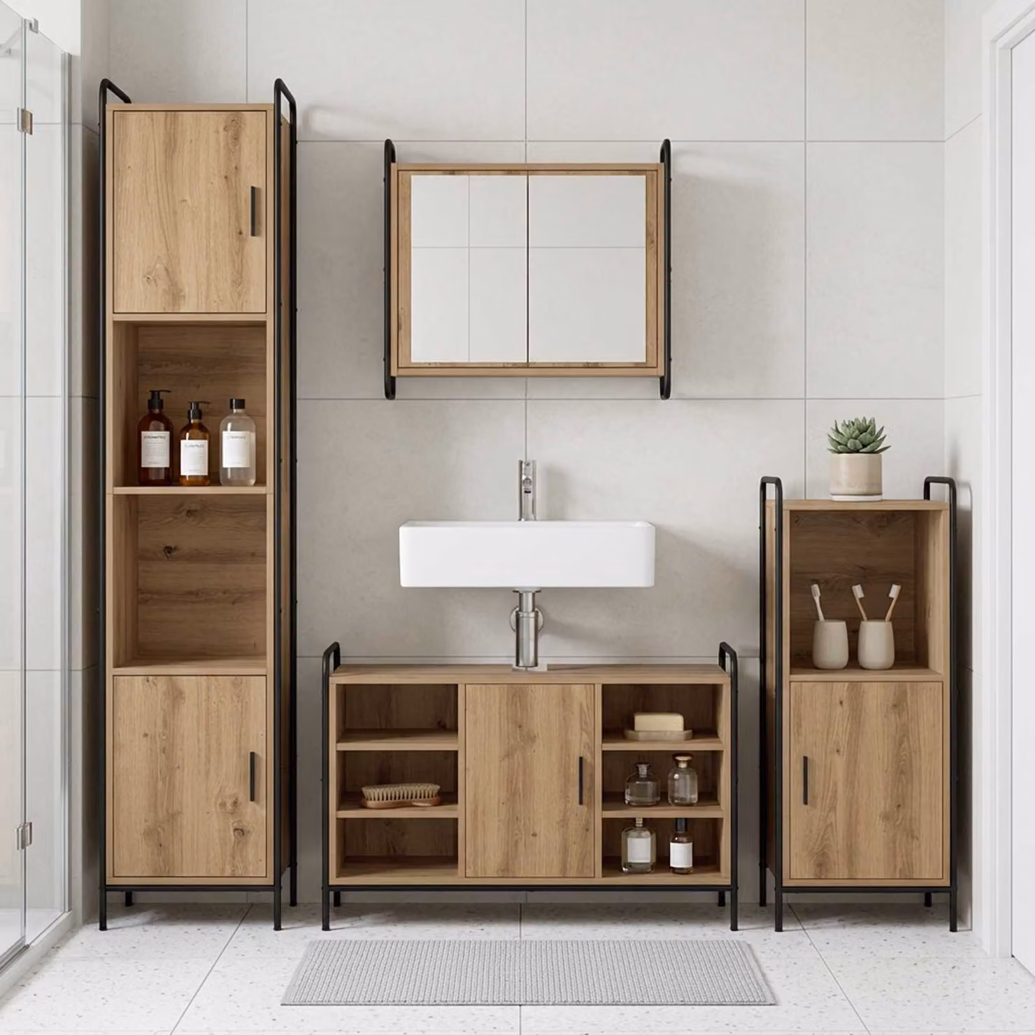 vidaXL Set di Armadi da Bagno 4 pz Rovere Artigianale 40 x 36 x 181 cm