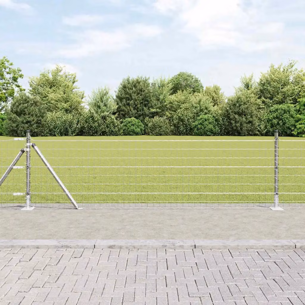 Recinzione da esterno vidaXL in acciaio zincato argento con base in cemento, L: 25 m, H: 0,6 m – 1