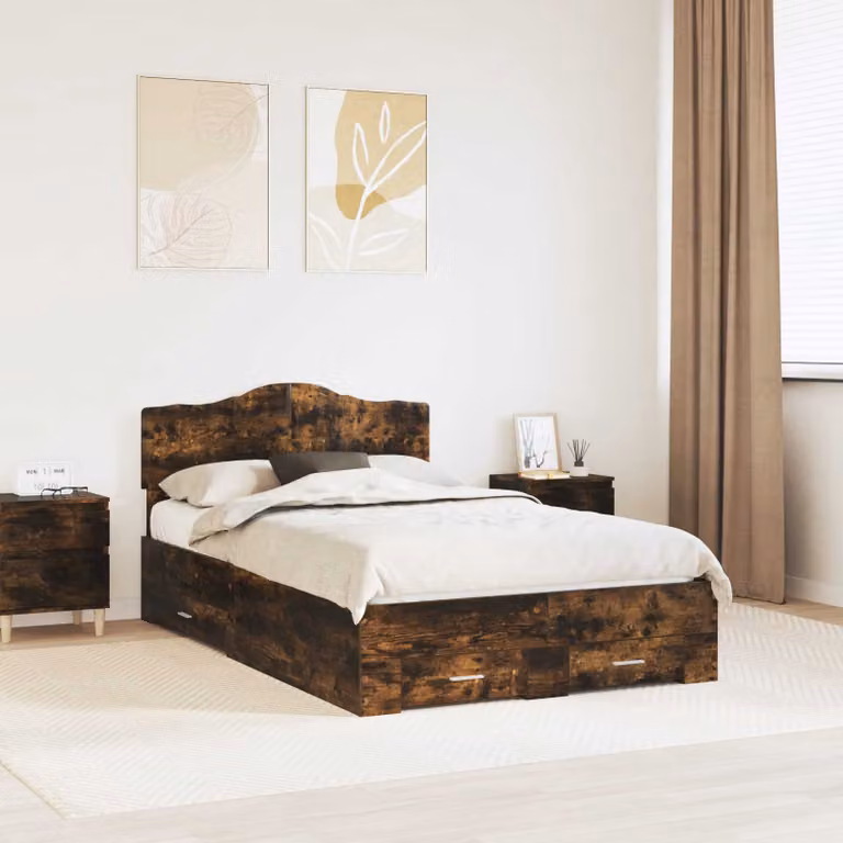 Struttura letto con cassetto vidaXL in rovere fumé con doghe in legno L: 138 cm, P: 196 cm, H: 90 cm
