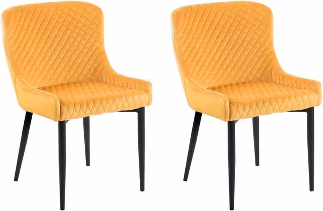 Set di 2 sedie da pranzo Beliani in velluto giallo con design moderno e gambe in metallo matt