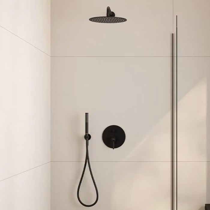 OLTENS Sistema doccia a soffitto con miscelatore da incasso, doccetta a soffitto e soffione rotondo di Ø 30 cm