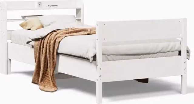 Letto singolo per adulti in legno massello di pino bianco laccato L: 75 cm, P: 190 cm, H: 82 cm