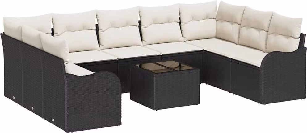 Set Divano da Giardino 10 pcs Nero e bianco Poly Rattan