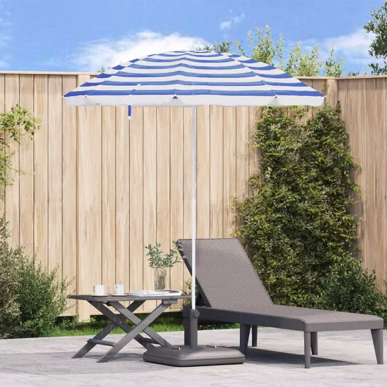 Ombrello da giardino vidaXL in poliestere e acciaio blu e bianco
