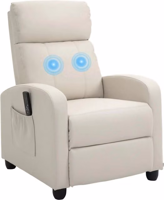 Poltrona Relax Massaggiante con Telecomando e 8 Programmi, Reclinazione e Poggiapiedi, 68x88x98cm, Crema