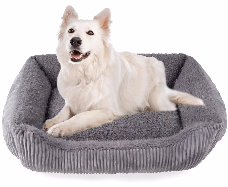 Cuccia ortopedica per cani, colore grigio chiaro, dimensioni 89 x 63 cm, con rivestimento in corda e bordi laterali rialzati