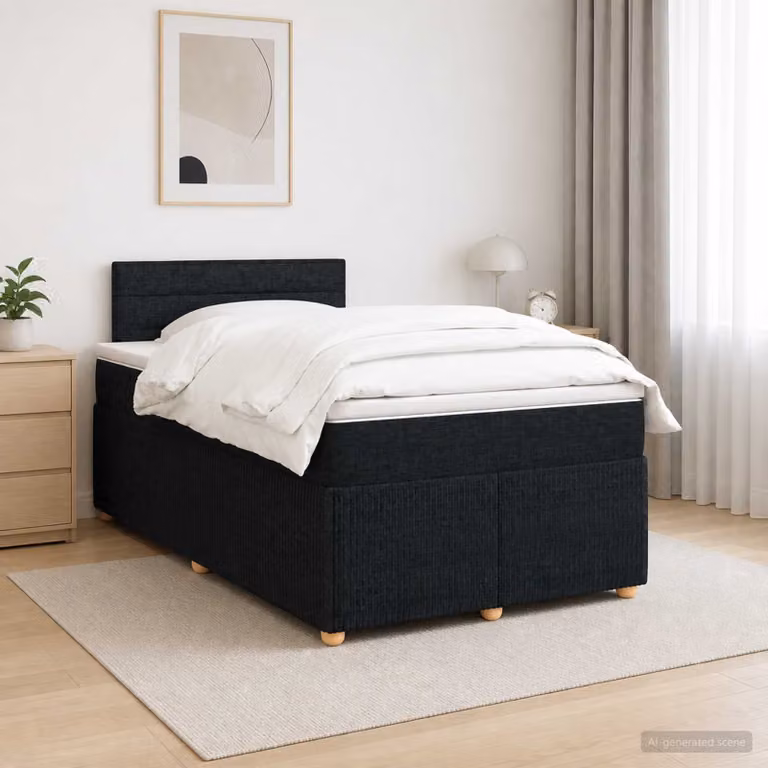 Letto box spring vidaXL con materasso a molle insacchettate in tessuto nero L/P: 120 x 200 cm