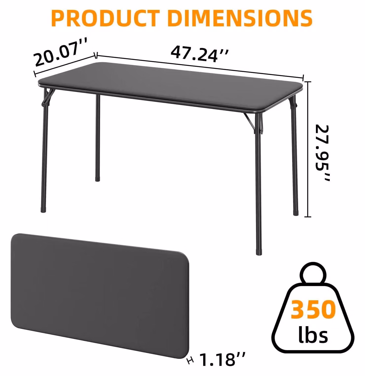 Tavolo pieghevole da campeggio - Tavolo da pranzo per esterni - Piano in ecopelle, dimensioni 120x71x51 cm - Struttura in metallo - Piedini antiscivolo - Resistente a graffi e macchie - Colore nero