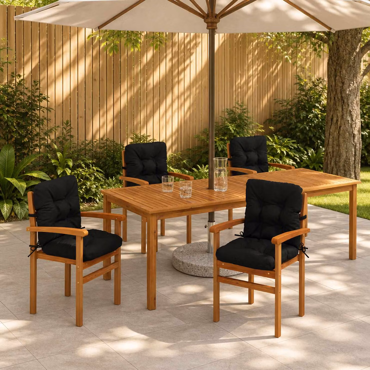 Set di 6 cuscini per sedia alta vidaXL VIANEN in poliestere nero con rivestimento lavabile e resistente ai raggi UV