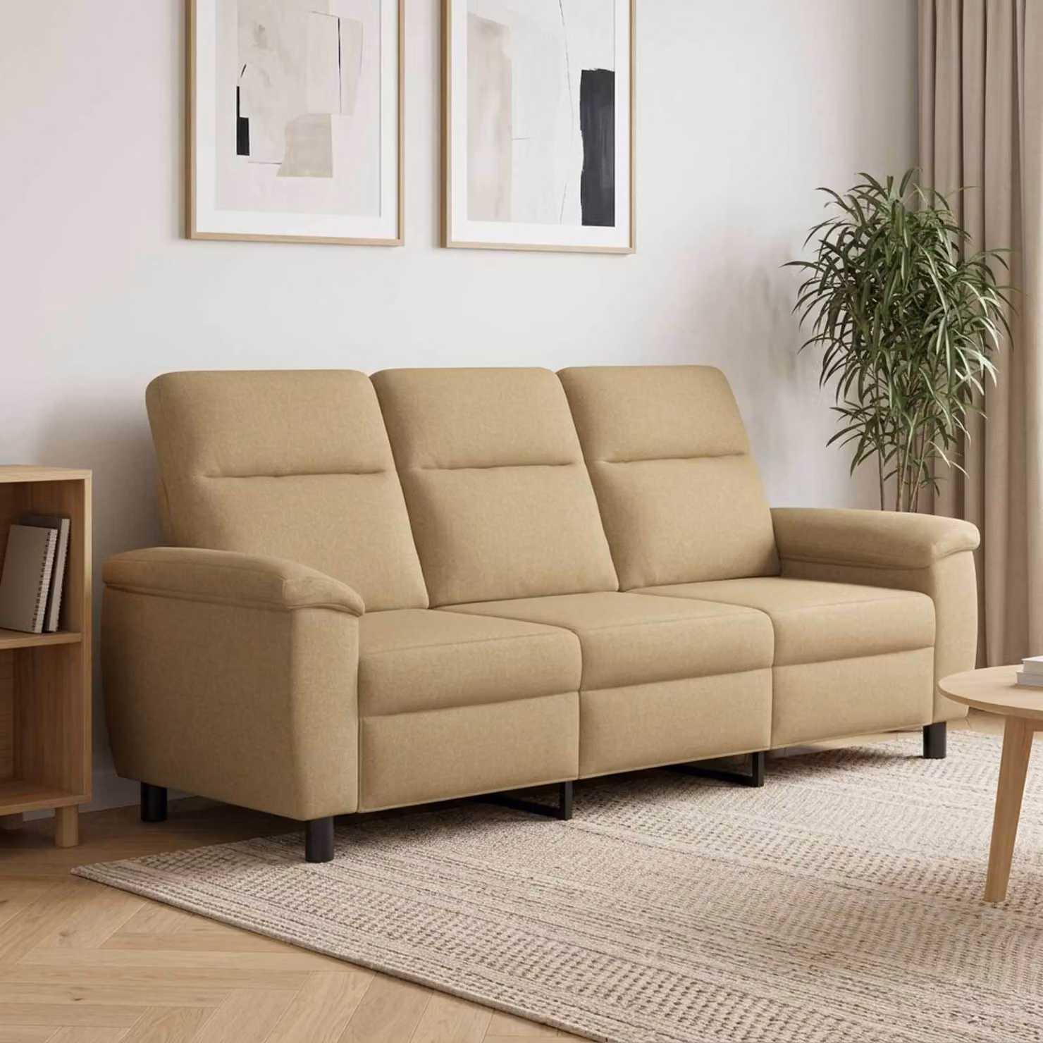 vidaXL Divano Moderno Lineare in Tessuto Beige e Marrone con Struttura in Metallo L: 214 cm, P: 90 cm, H: 95 cm