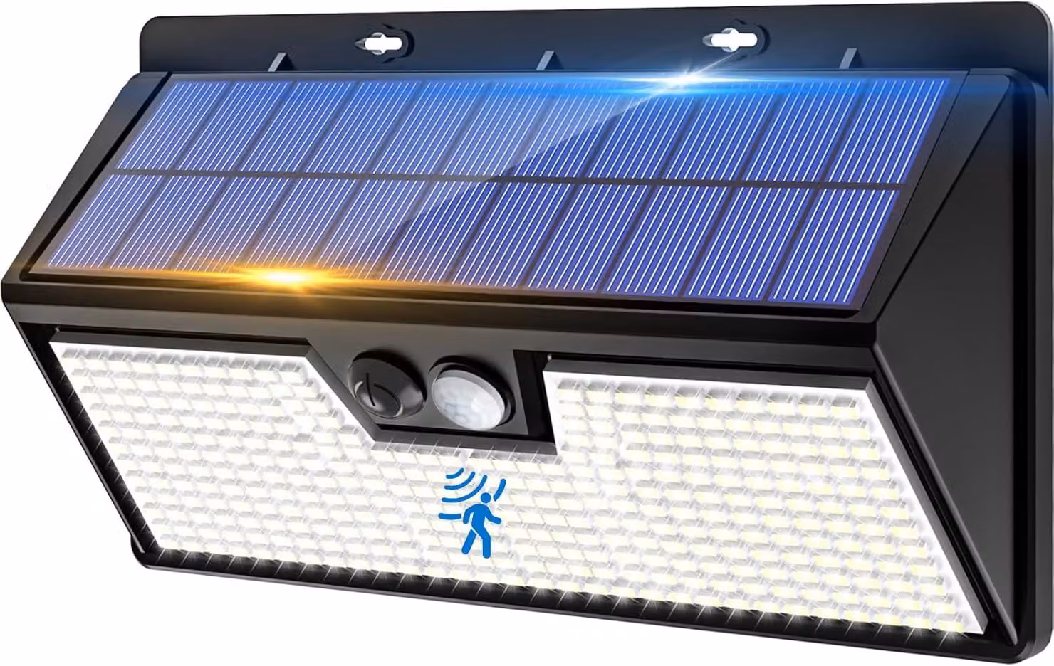 Lampada da parete esterna - 318 LED, luce bianca fredda - Alimentazione a energia solare - Grado di protezione IP65, resistente all'acqua