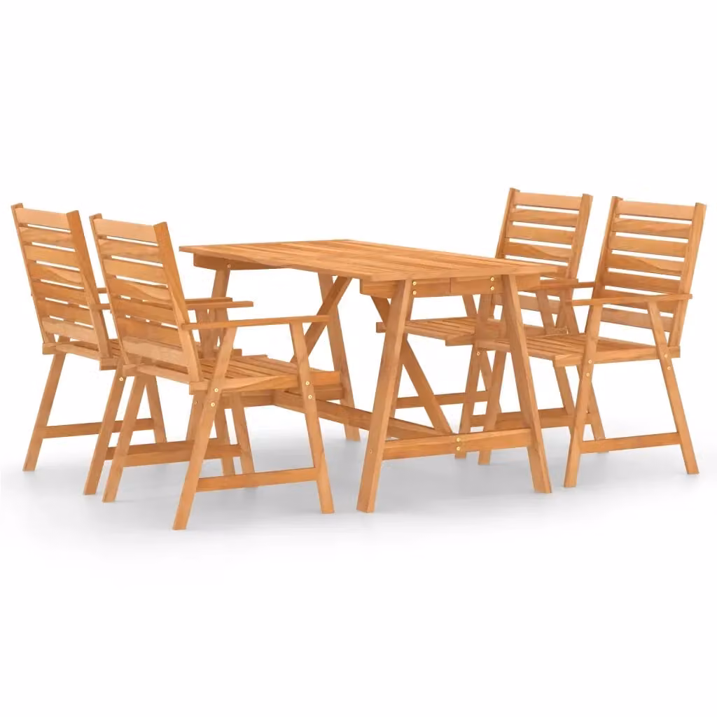 vidaXL Set da Pranzo da Giardino 5 pz in Legno di Acacia Marrone L: 140 cm, P: 70 cm, H: 74 cm – 2