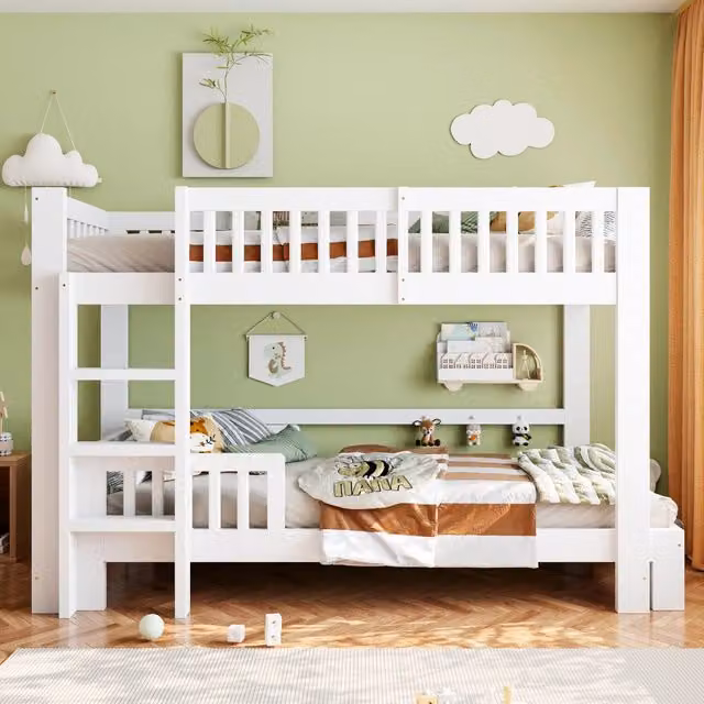 Letto a castello Mivray bianco con reti a doghe in legno per camerette, L/P/H: 215 x 90 x 150 cm