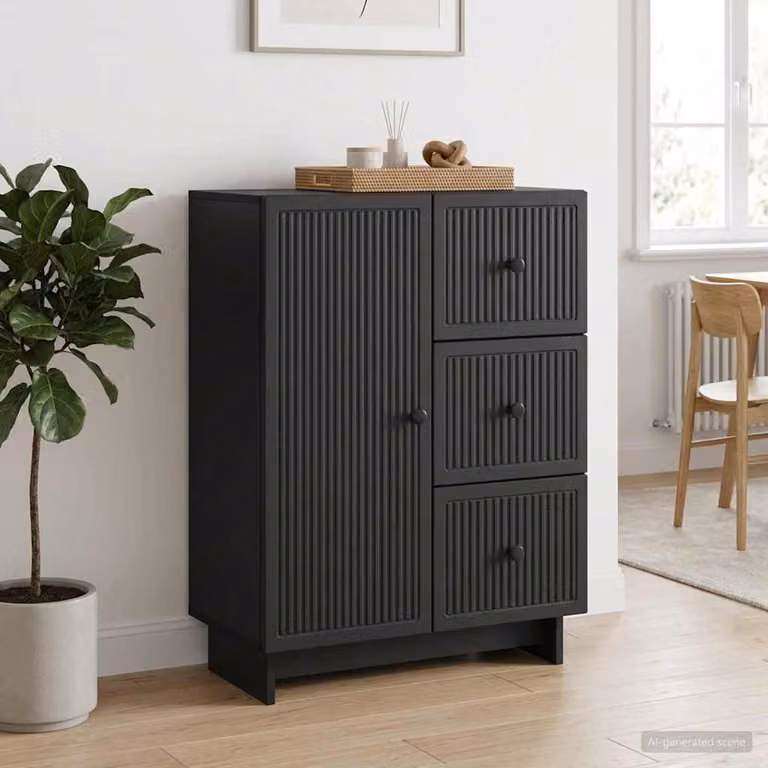 Credenza moderna vidaXL in legno ingegnerizzato e metallo, colore nero, L 66 x P 34,5 x H 90 cm