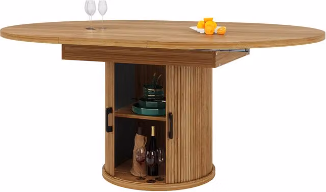 Tavolo da pranzo allungabile da 118 a 158 cm in MDF effetto noce con contenitore per 6 persone