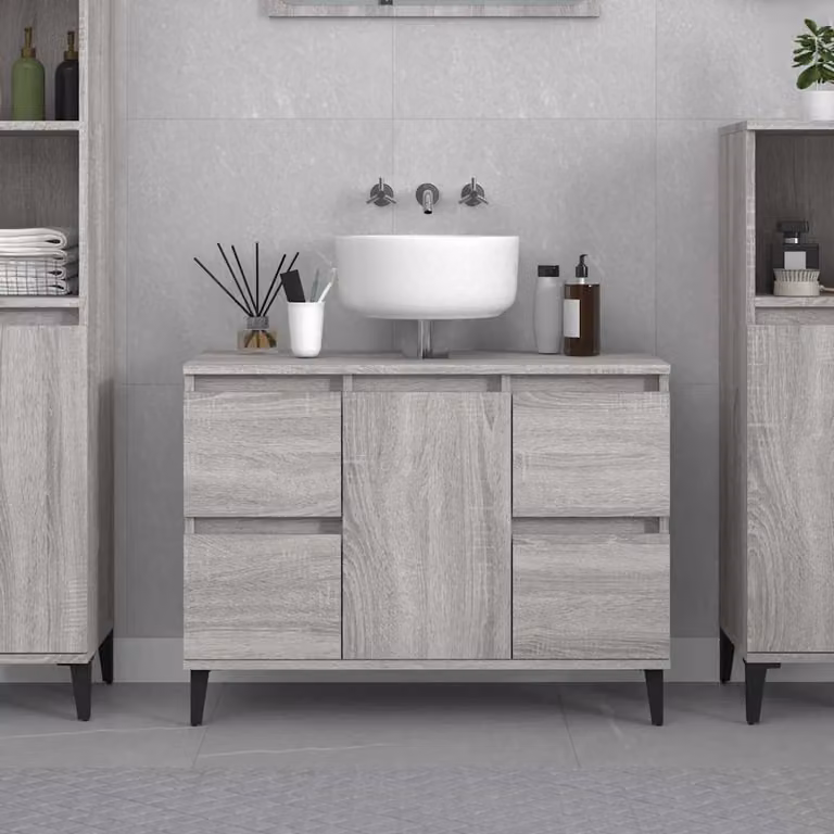 Mobile Lavabo Moderno vidaXL Grigio Sonoma in Legno Multistrato con Cassetti e Ante, L: 80 cm, P: 33 cm, H: 60 cm