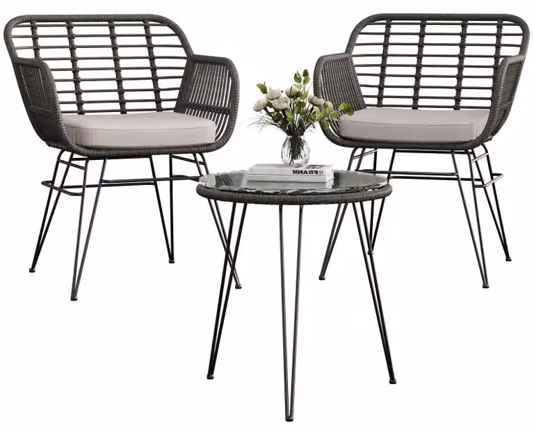 Arredamento da giardino in rattan - Set bistro per balcone, composto da 3 pezzi - Gruppo sedute per 2 persone - Arredamento da esterno per terrazza - Design moderno e minimalista - Grigio chiaro