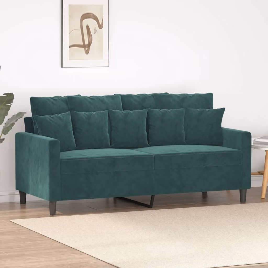 Divano a due posti, colore verde scuro, 140 cm, in velluto