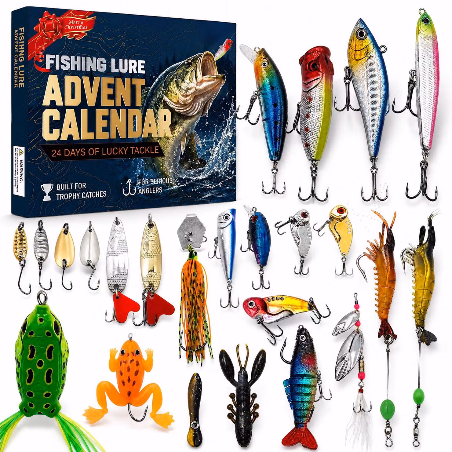 Calendario dell'Avvento per la pesca, 24 esche, ideale per pescatori, perfetto per il periodo dell'Avvento