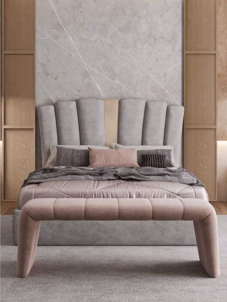 Bettrahmen Design Polster Bett Designer Möbel Grau Betten Schlafzimmer Luxus