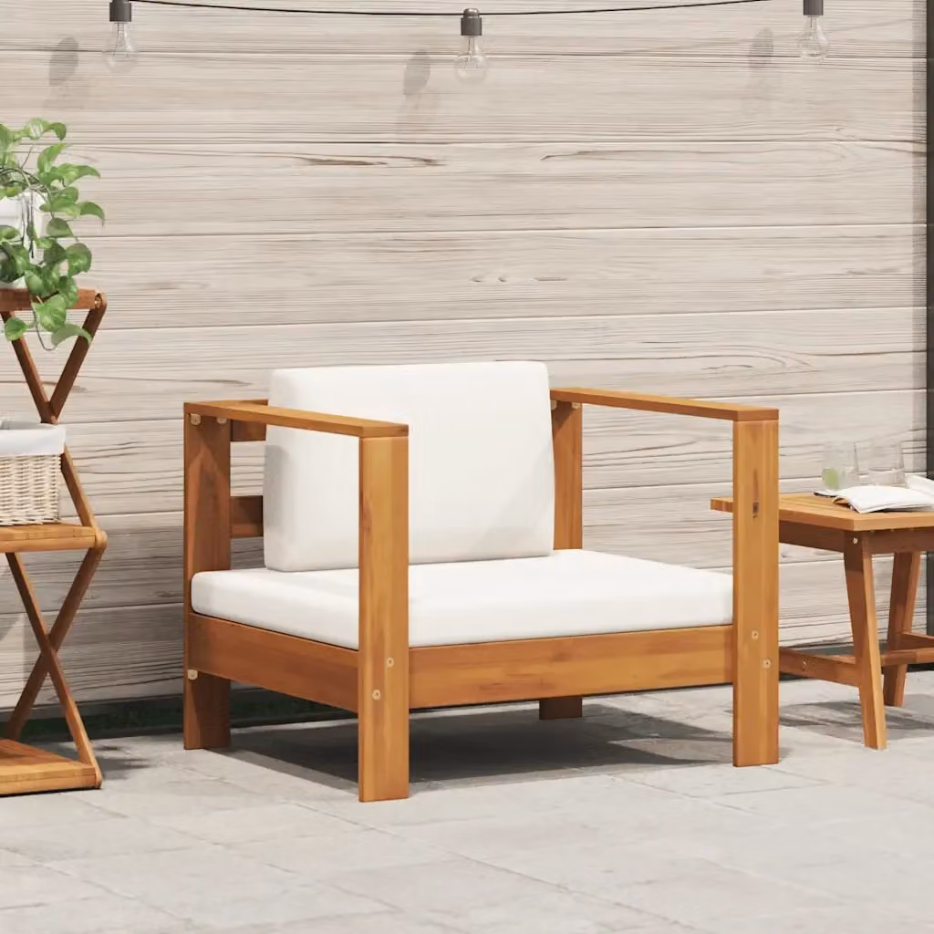 Sedia da giardino in legno massello di acacia con cuscini beige rimovibili CFW7509730 – 2