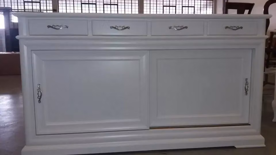Madia credenza shabby chic in legno bianco con 2 porte scorrevoli Mobili 2G L/P/H: 180 x 48 x 100 cm – 2