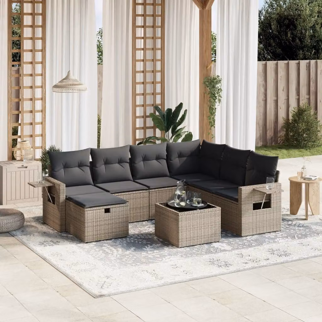 Maison Exclusive - Set da giardino 8 pezzi con cuscini grigio in polyrattan