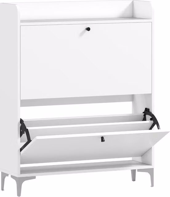 Scarpiera Slim HOMCOM con 2 Cassetti a Ribalta e Ripiani Regolabili, in Legno e Metallo, Bianco, L 80 cm x P 24 cm x H 101 cm