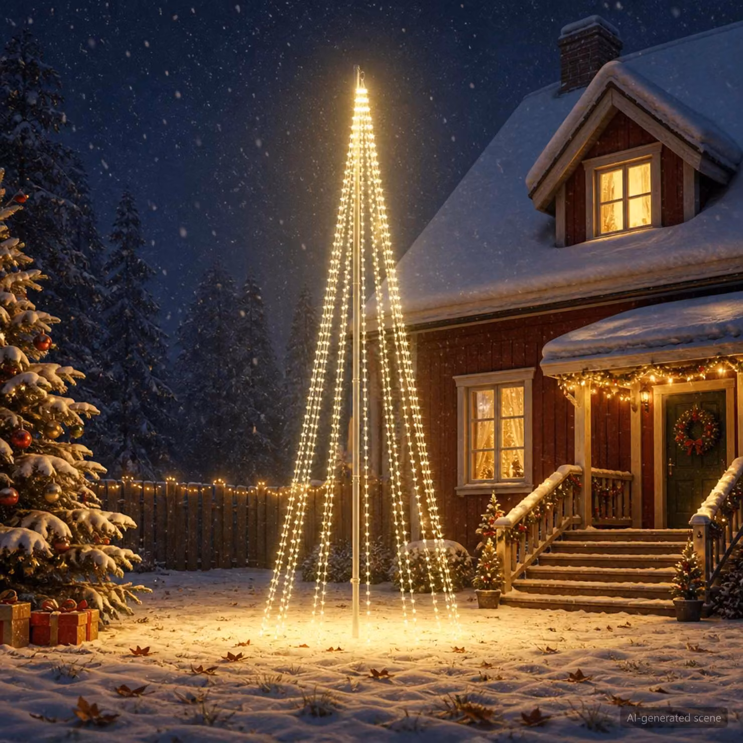 vidaXL Luci per albero di Natale con picchetti e asta per bandiera