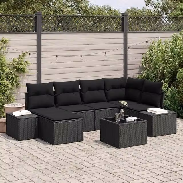 Set Divano da Giardino 7 pz Nero polyrattan 3347143