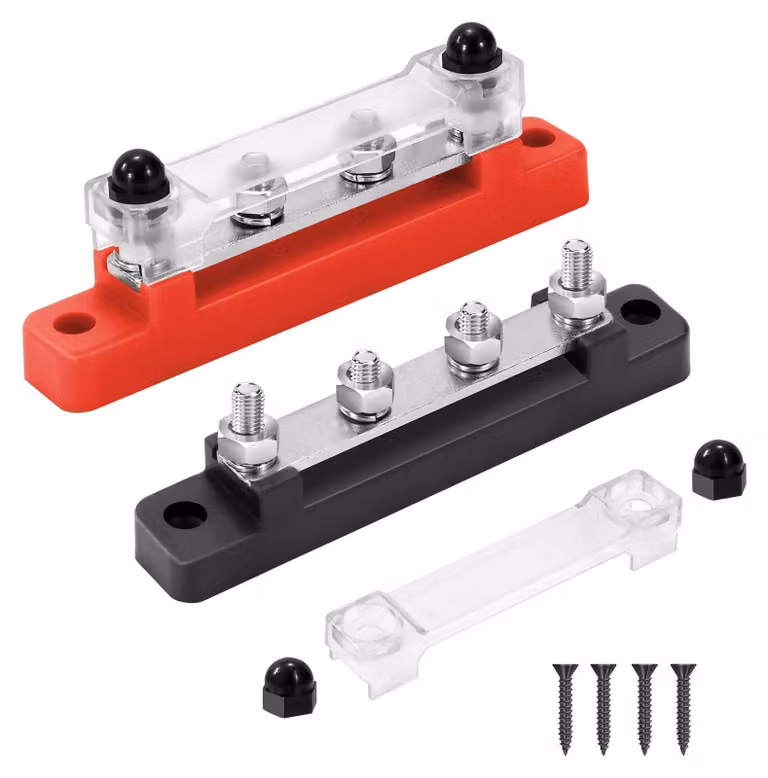 Barra di distribuzione di corrente da 12-48 V DC, 150 A, con 4 morsetti M6, confezione da 2 pezzi