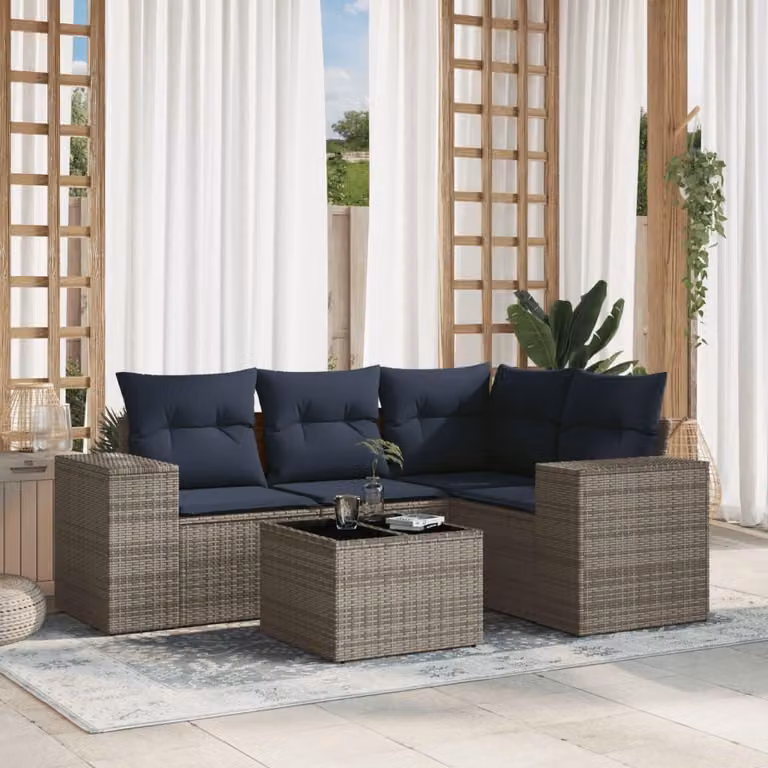 Maison Exclusive - Set di 5 divani da giardino con cuscini, grigio, polyrattan