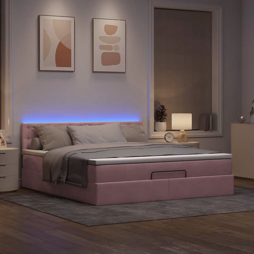 Maison Exclusive - Letto ottomano con materasso e LED rosa 180x200 cm velluto