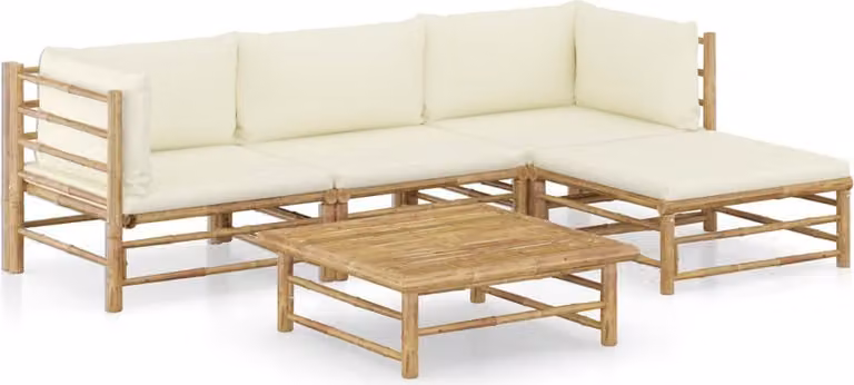 Maison Exclusive - Set da giardino da 5 pezzi con cuscini color bianco crema in bambù