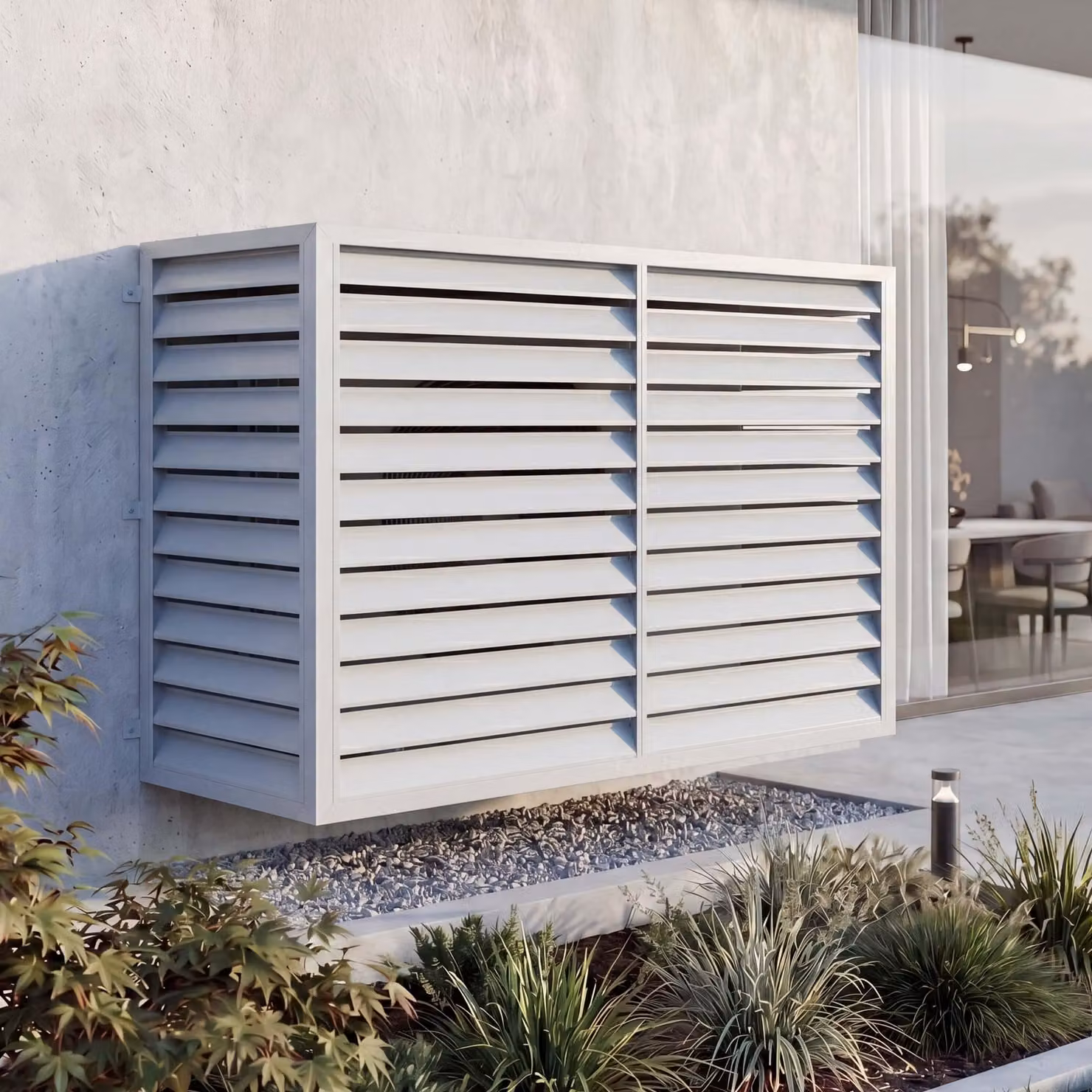 Copertura per impianto di climatizzazione/scambiatore di calore HWC-O43, copertura per griglia di protezione, metallo 132x175x75 cm ~ grigio-bianco