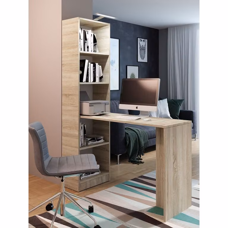 Scrivania universale con illuminazione a LED BROGAN – rovere sonoma