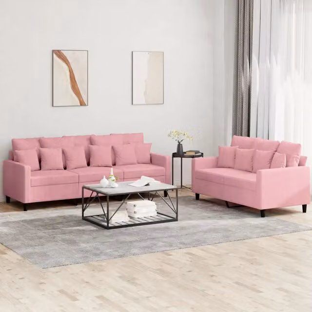 Set di Divani 2 pz con Cuscini rosa in Velluto 3201723