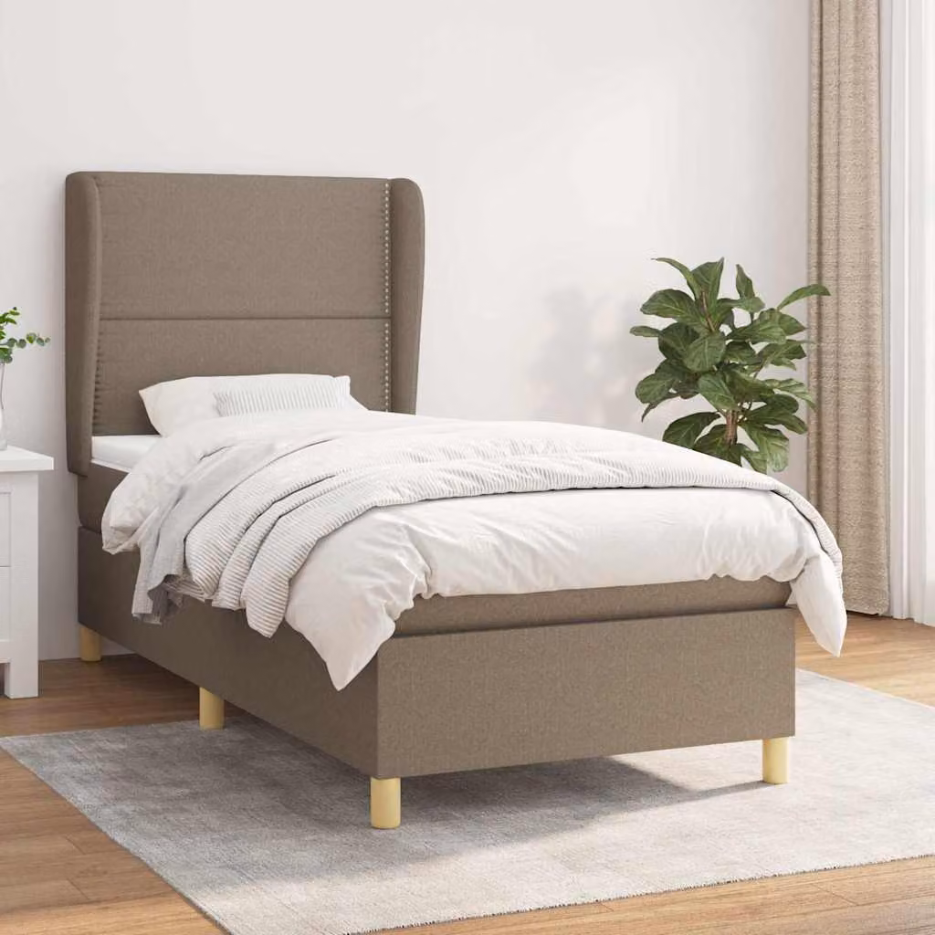 vidaXL Giroletto a Molle con Materasso in Tessuto Tortora L/P/H: 90 x 200 cm – 1